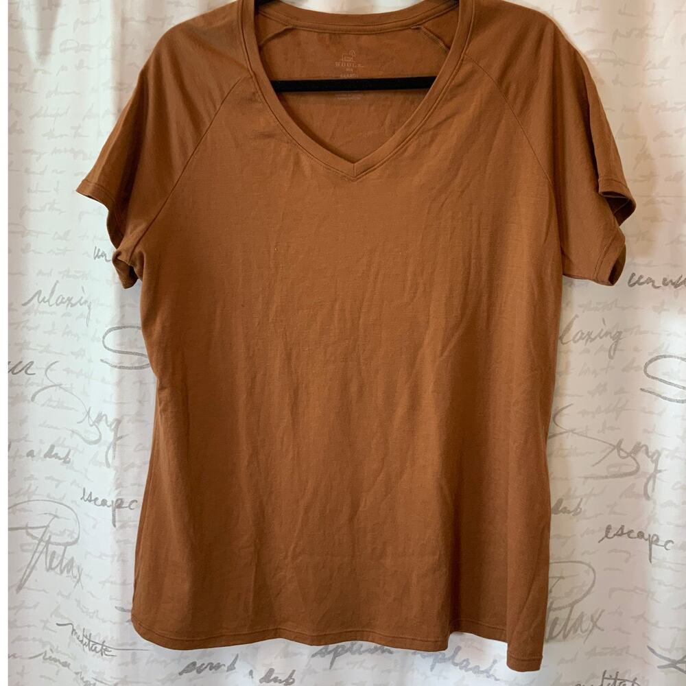 Woolx Junie Merino Wool V-Neck T-Shirt - Brown, Women's XL